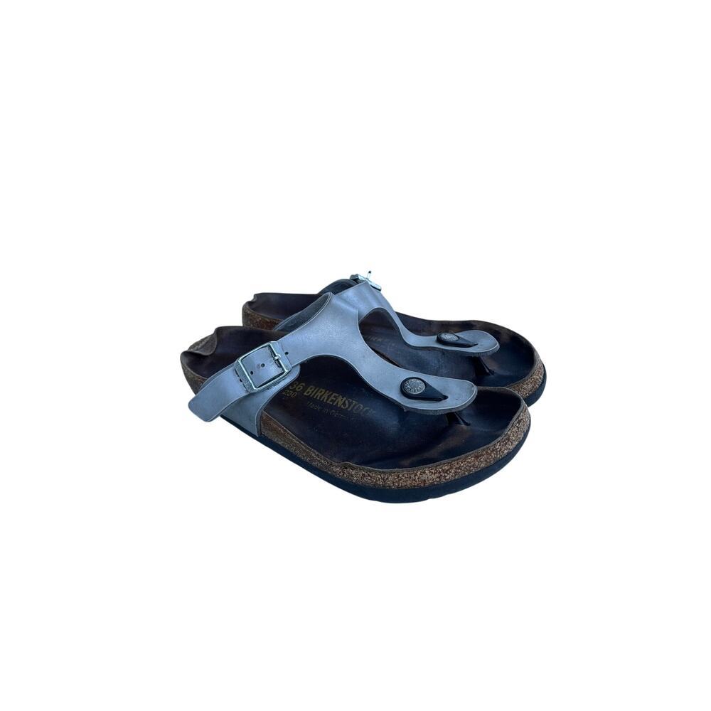 Womensn Birkenstock Gizeh Leather Sandals Size 5 Silver Brown - Picture 3 of 6